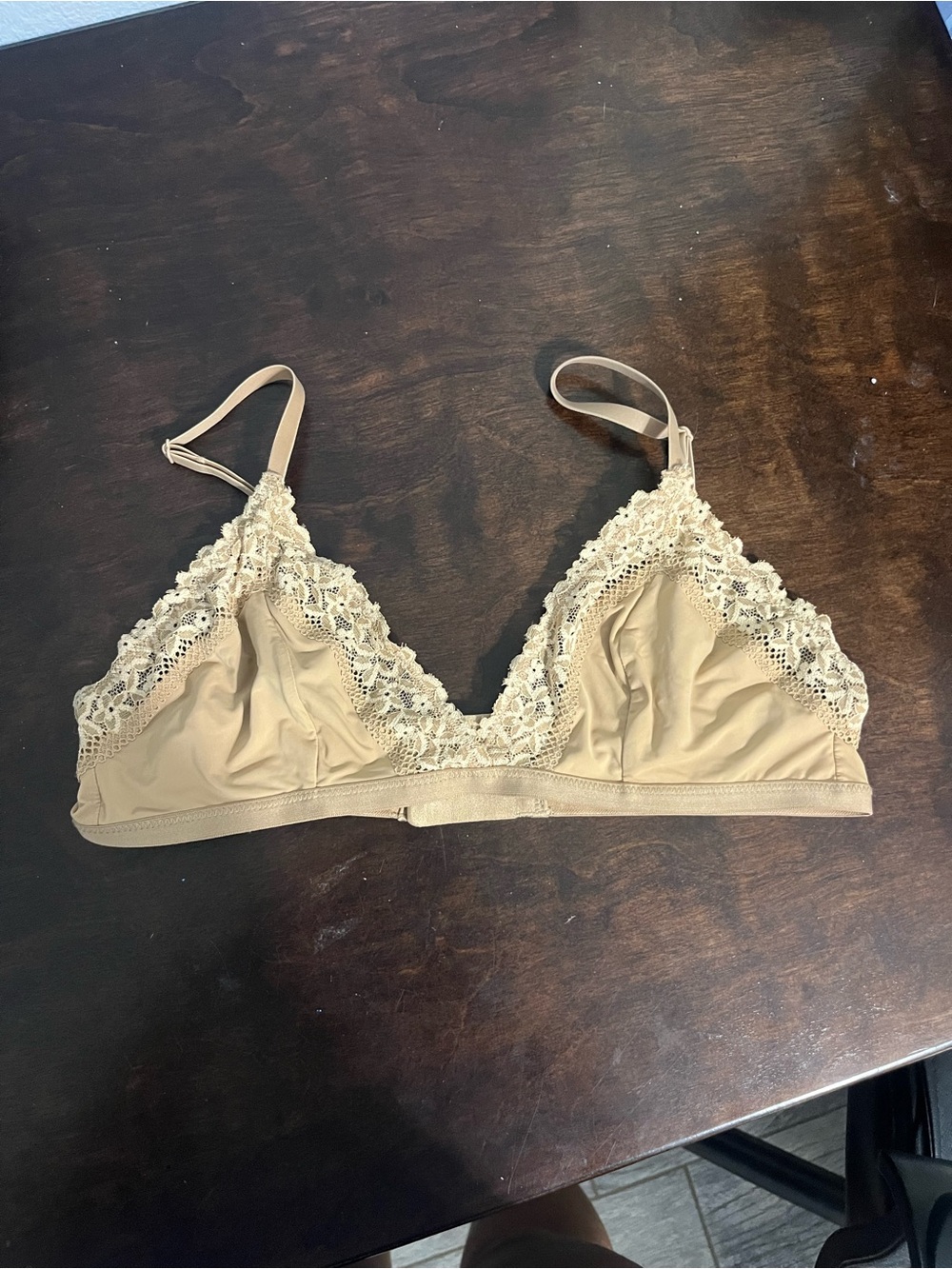aerie Nude Lace-Trim Unlined Bralette